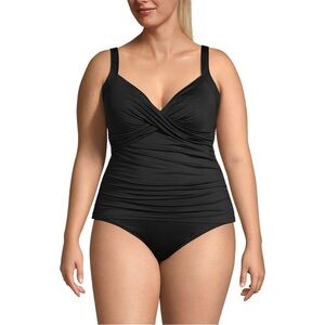Lands’ End Tankini Swim Top Built in Underwire Support Plus Size 18 Solid Black